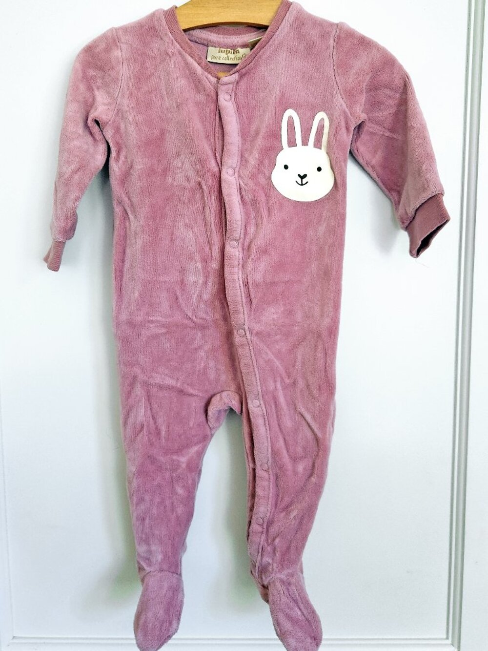 lupilu Pure Collection velour bunny sleepsuit (dusty rose)